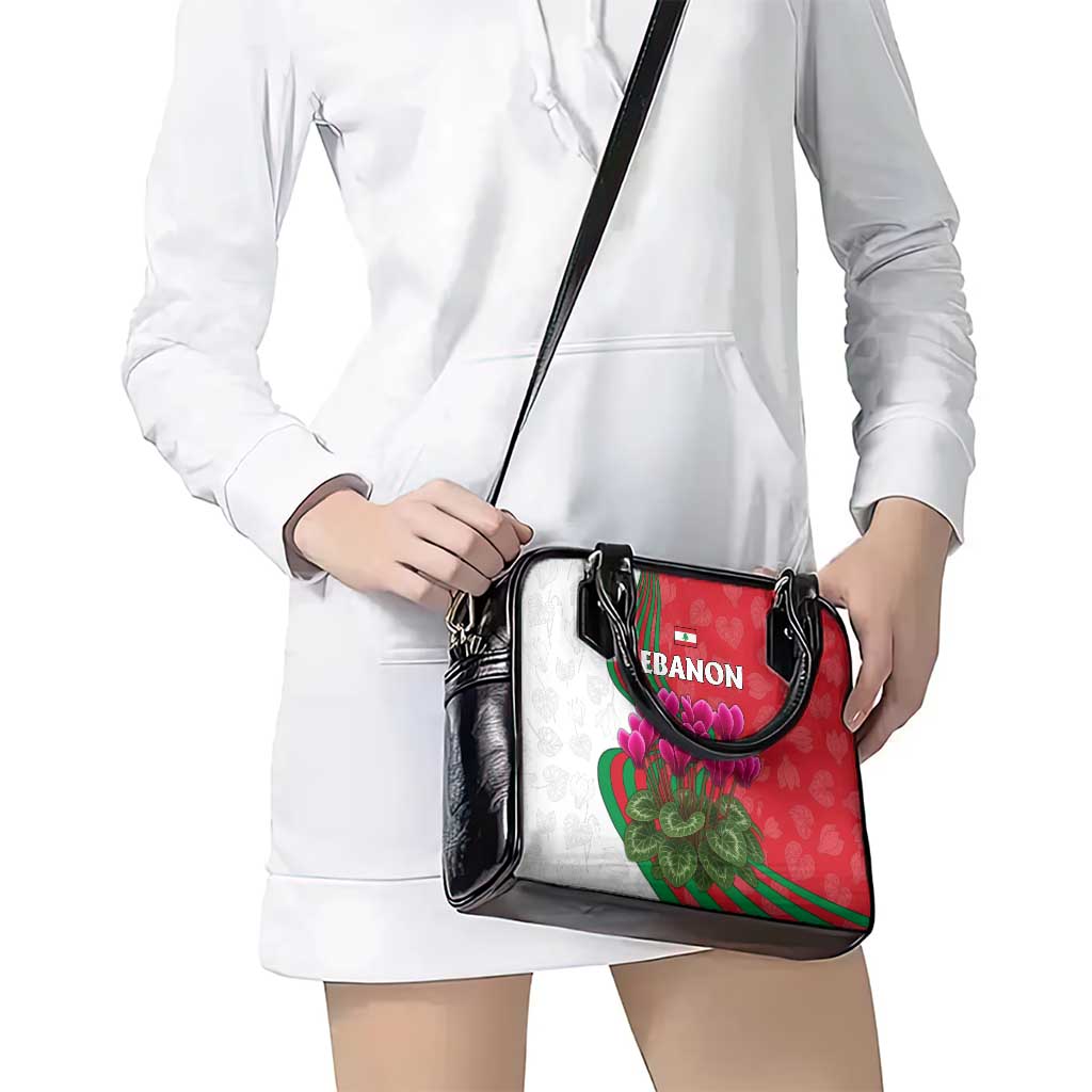 Lebanon Cyclamen Flower Shoulder Handbag with Patriotic Colors and Inspirational Quote TS04