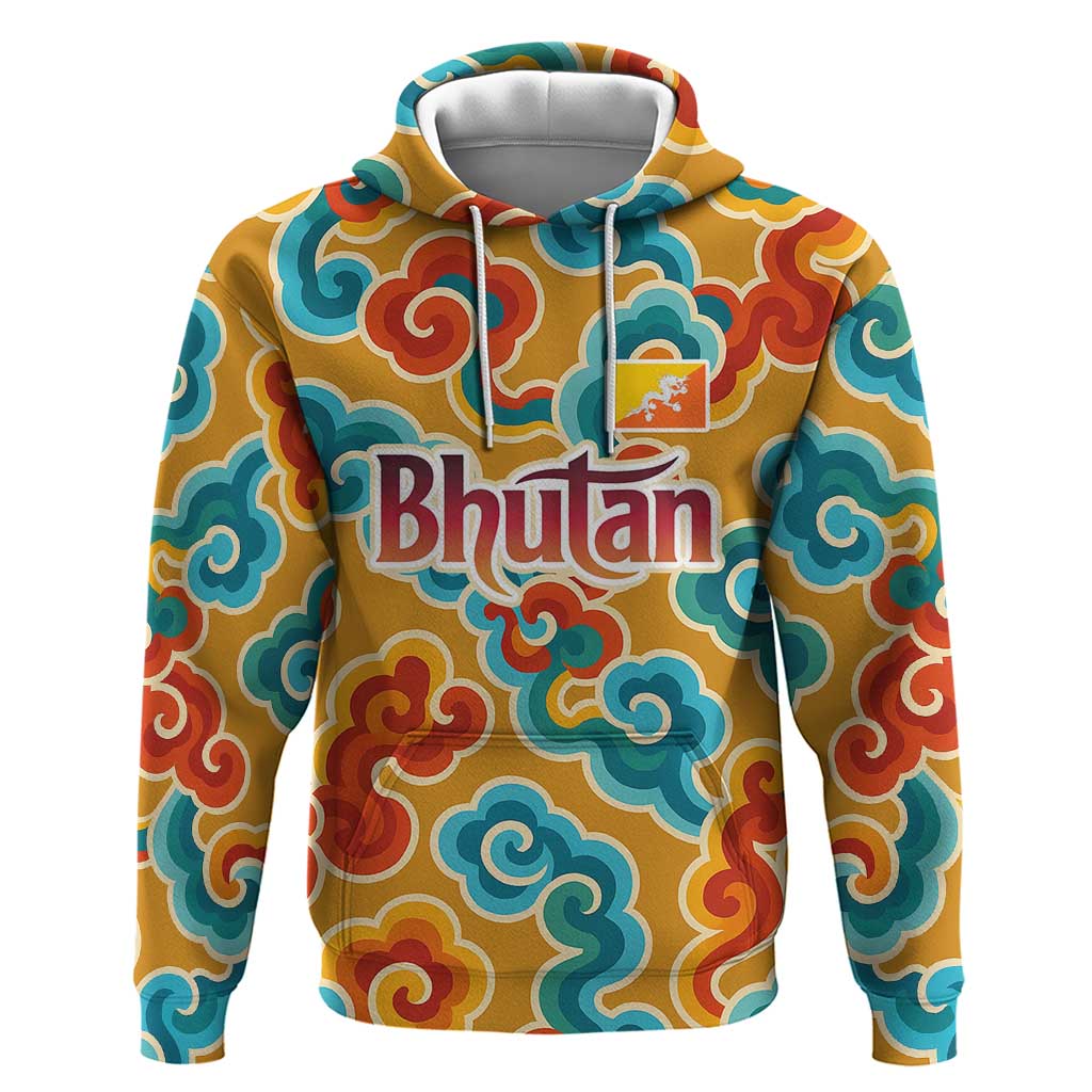 Bhutan Dragon Hoodie with Traditional Cloud Motif in Vibrant Himalayan Colors TS04