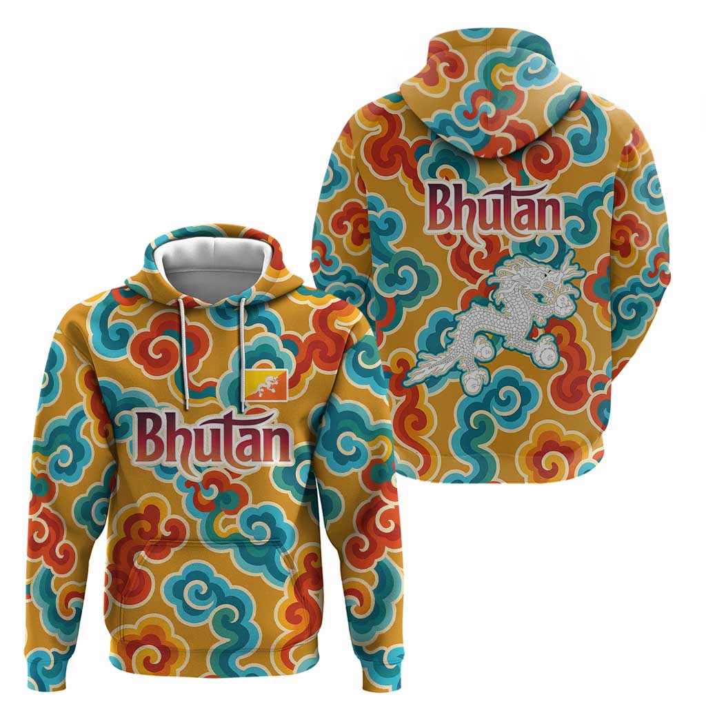 Bhutan Dragon Hoodie with Traditional Cloud Motif in Vibrant Himalayan Colors TS04