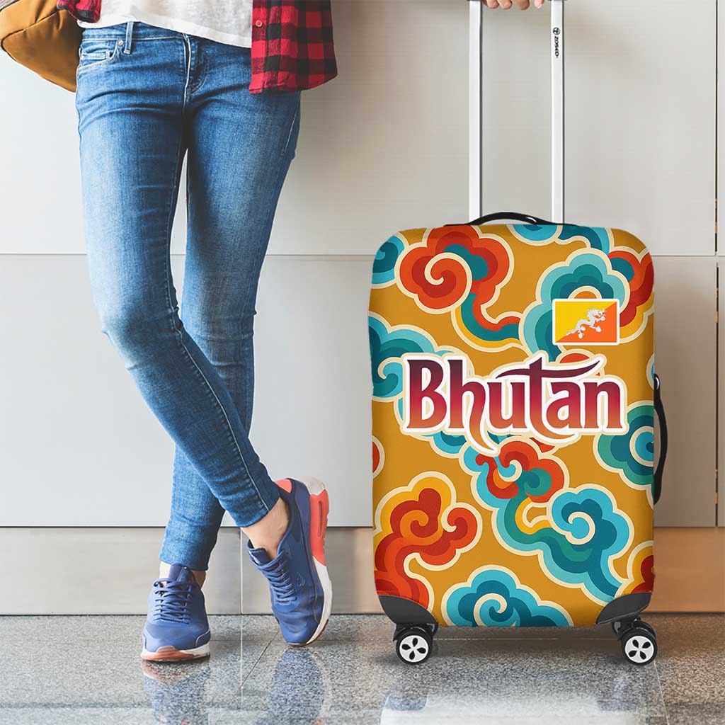 Bhutan Dragon Luggage Cover with Traditional Cloud Motif in Vibrant Himalayan Colors TS04