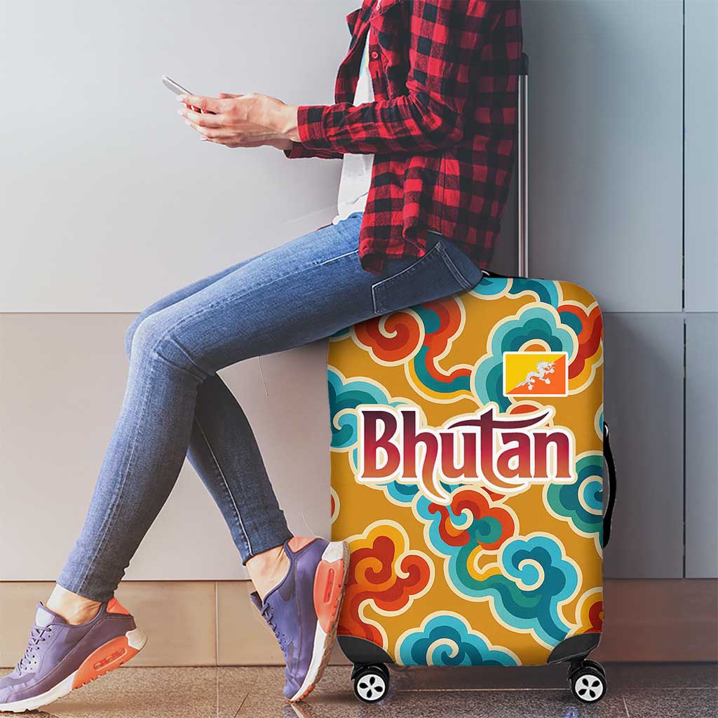 Bhutan Dragon Luggage Cover with Traditional Cloud Motif in Vibrant Himalayan Colors TS04