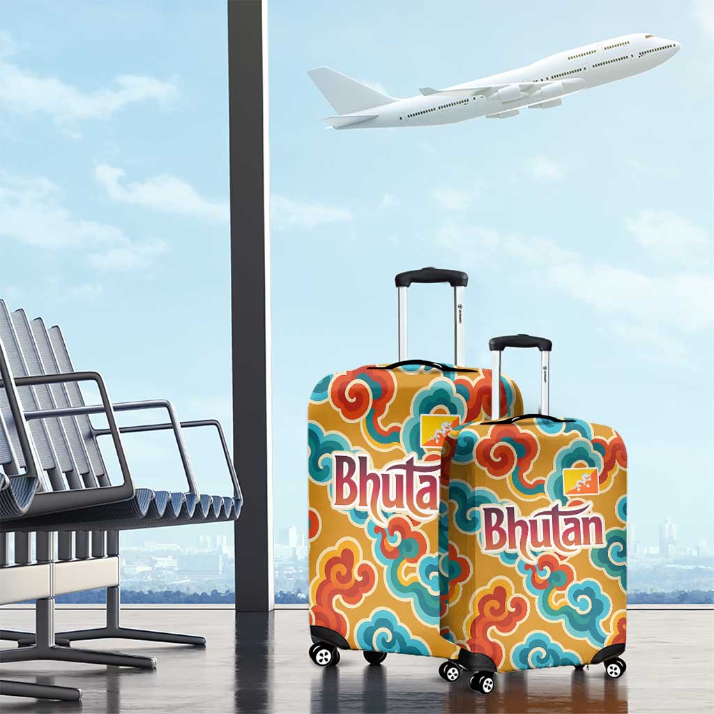 Bhutan Dragon Luggage Cover with Traditional Cloud Motif in Vibrant Himalayan Colors TS04