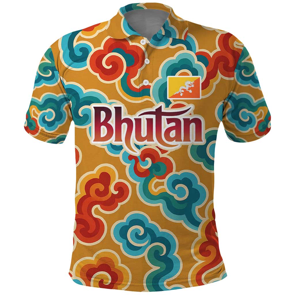 Bhutan Dragon Polo Shirt with Traditional Cloud Motif in Vibrant Himalayan Colors TS04