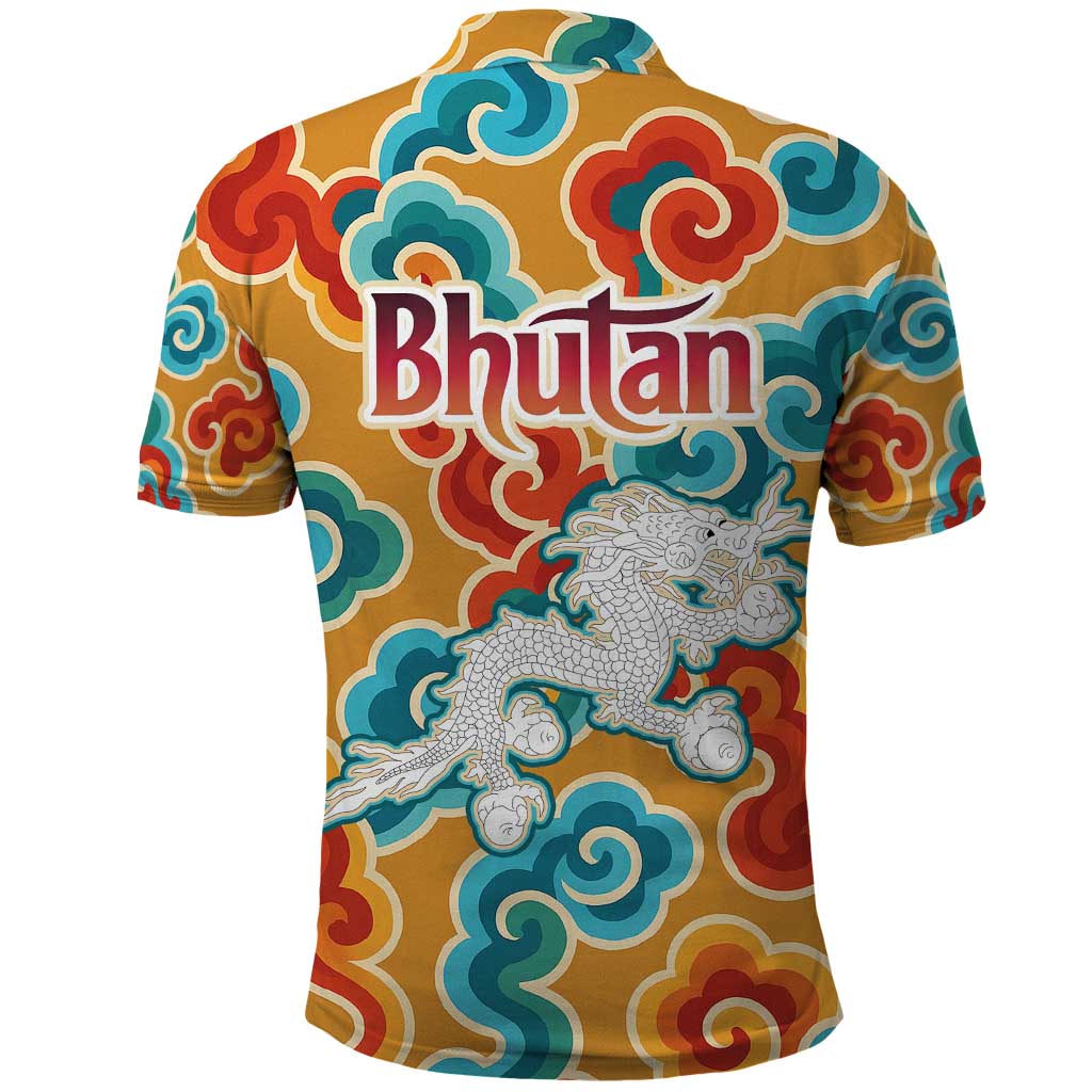 Bhutan Dragon Polo Shirt with Traditional Cloud Motif in Vibrant Himalayan Colors TS04