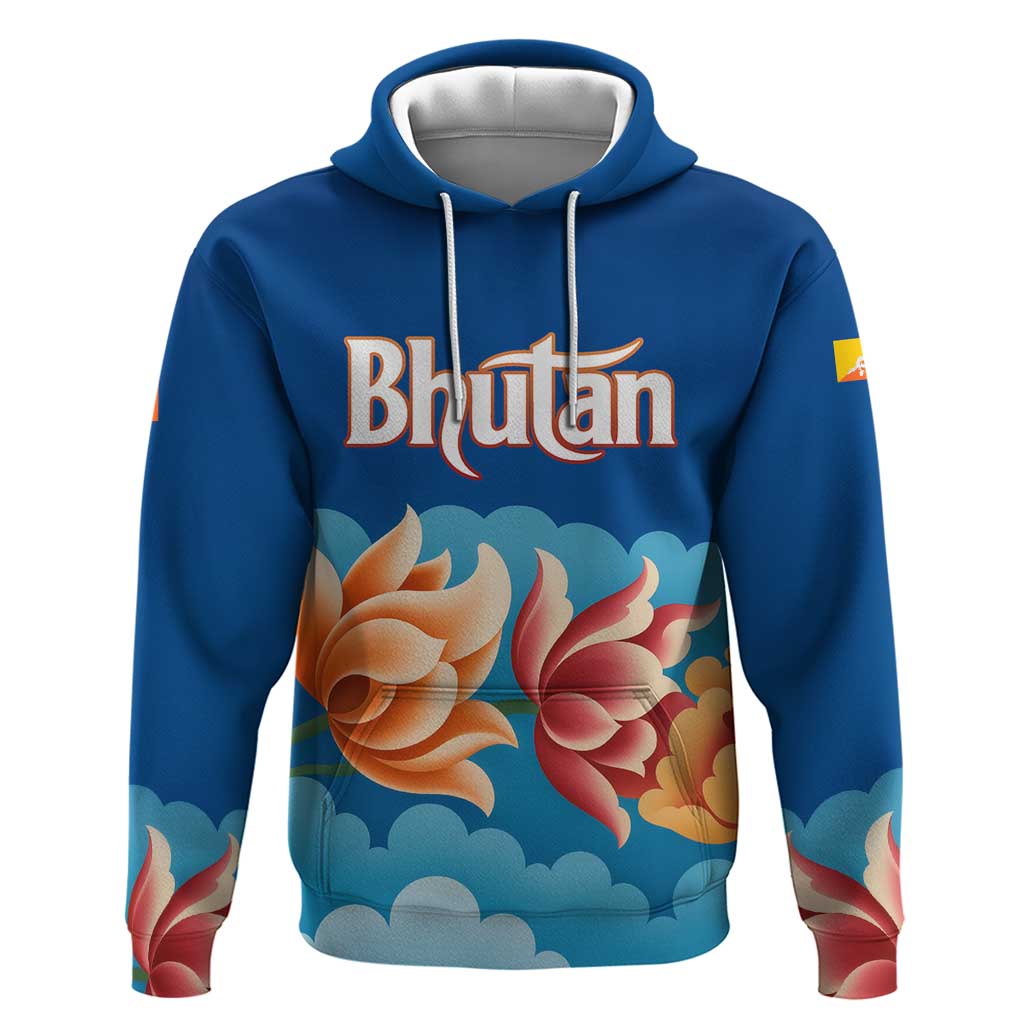 Bhutan Lotus Blossom Hoodie with White Dragon and Sacred Cloud Harmony TS04