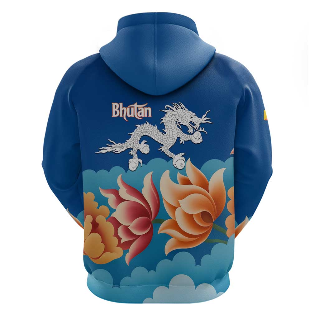 Bhutan Lotus Blossom Hoodie with White Dragon and Sacred Cloud Harmony TS04