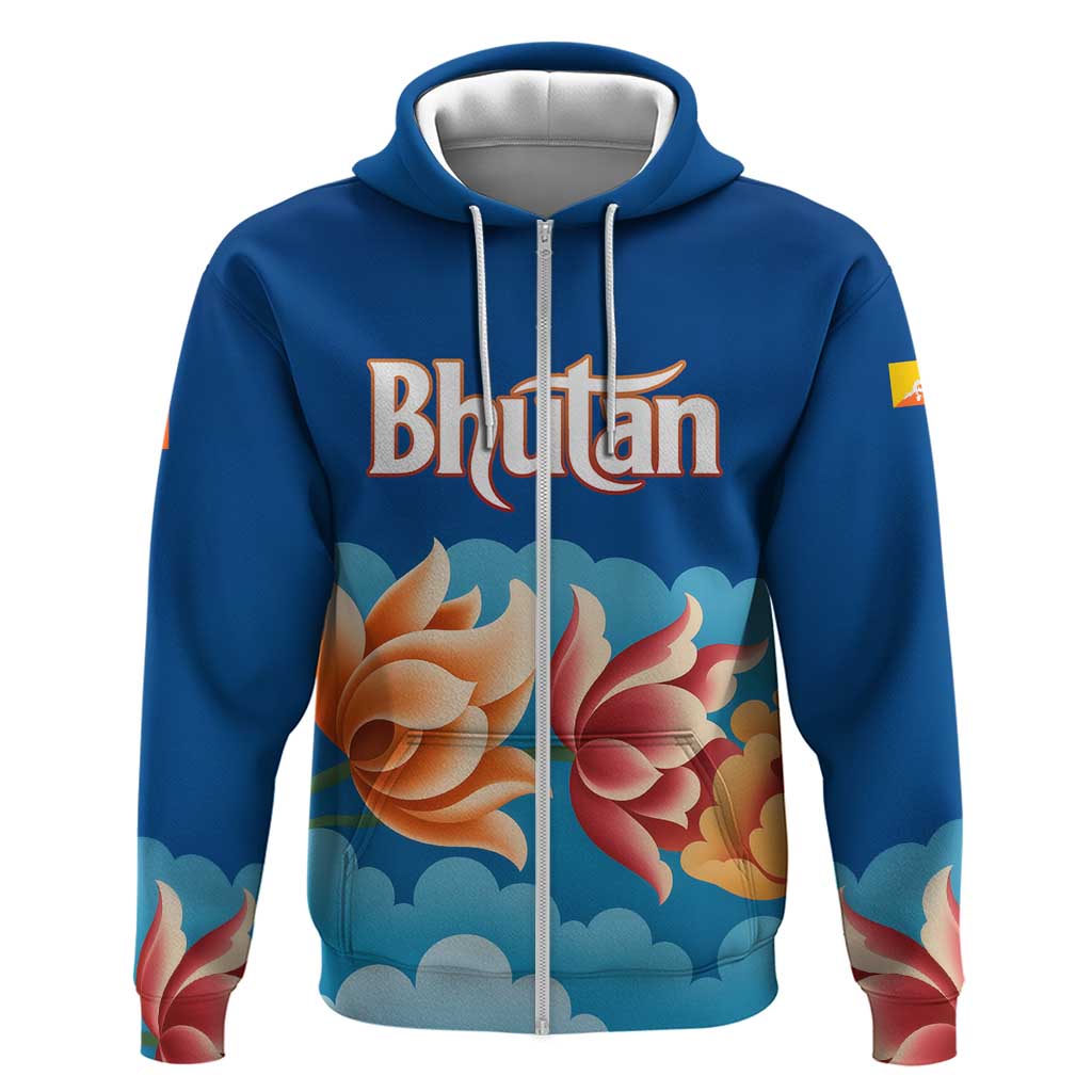 Bhutan Lotus Blossom Hoodie with White Dragon and Sacred Cloud Harmony TS04