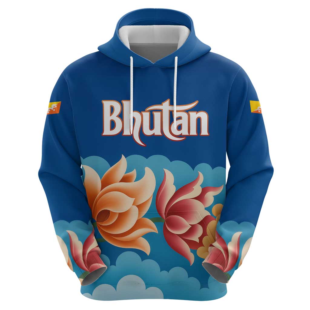 Bhutan Lotus Blossom Hoodie with White Dragon and Sacred Cloud Harmony TS04