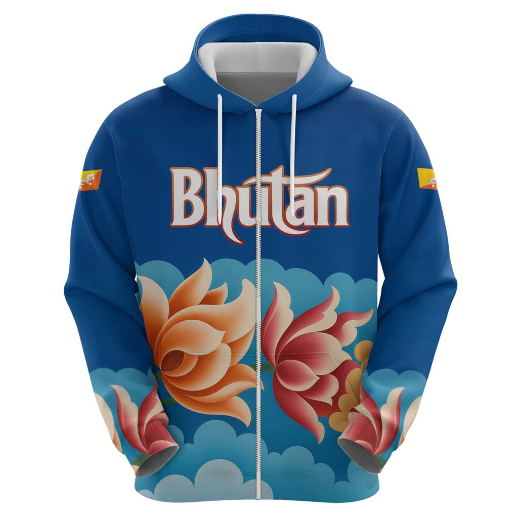 Bhutan Lotus Blossom Hoodie with White Dragon and Sacred Cloud Harmony TS04