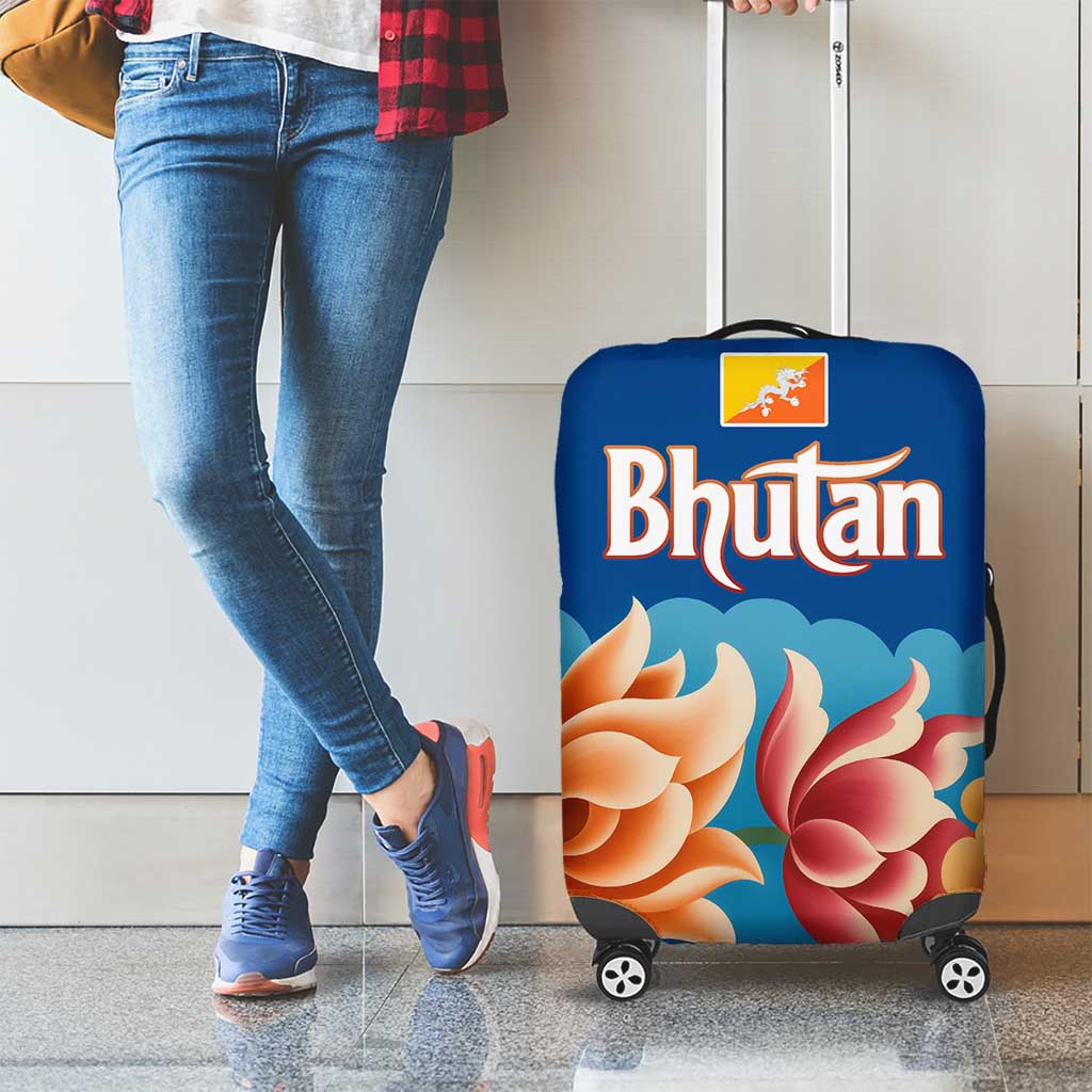 Bhutan Lotus Blossom Luggage Cover with White Dragon and Sacred Cloud Harmony TS04