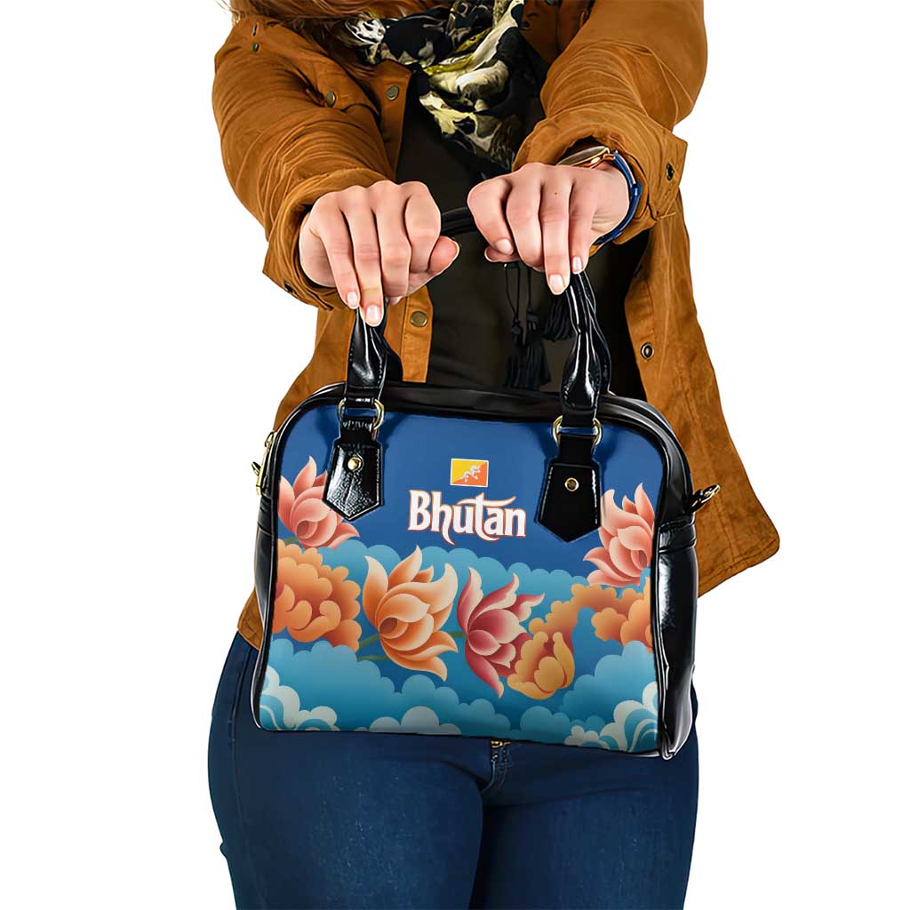 Bhutan Lotus Blossom Shoulder Handbag with White Dragon and Sacred Cloud Harmony TS04