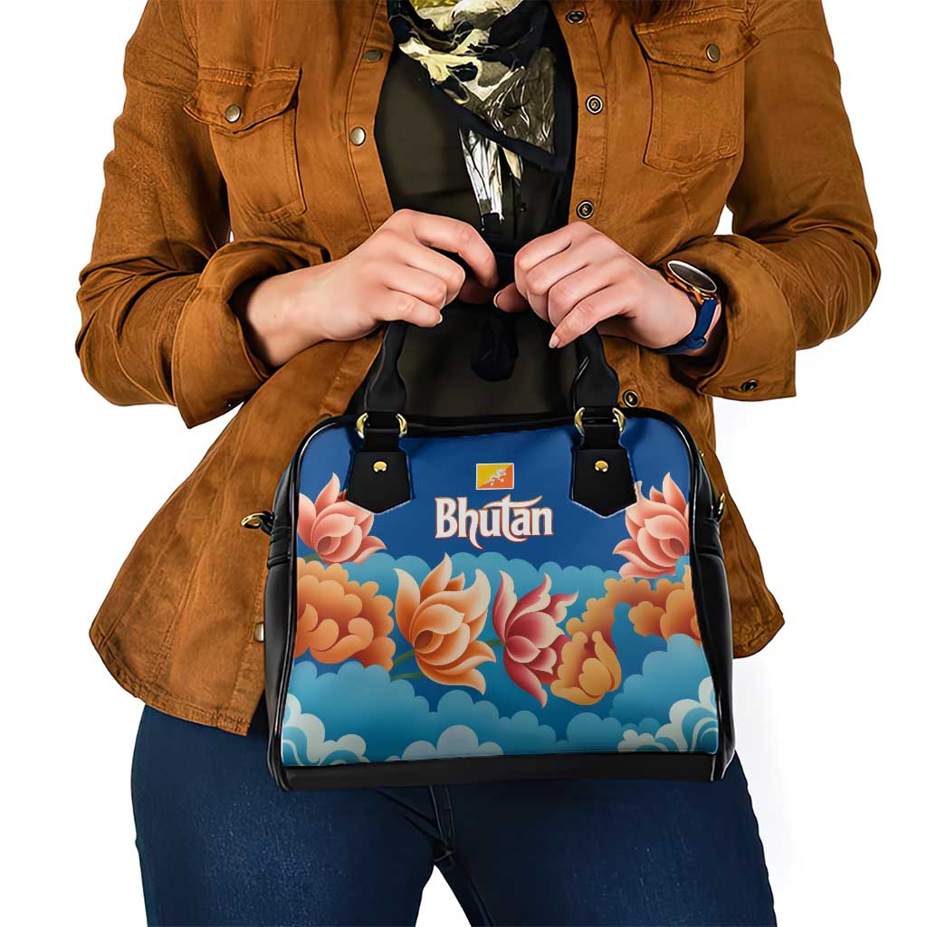 Bhutan Lotus Blossom Shoulder Handbag with White Dragon and Sacred Cloud Harmony TS04