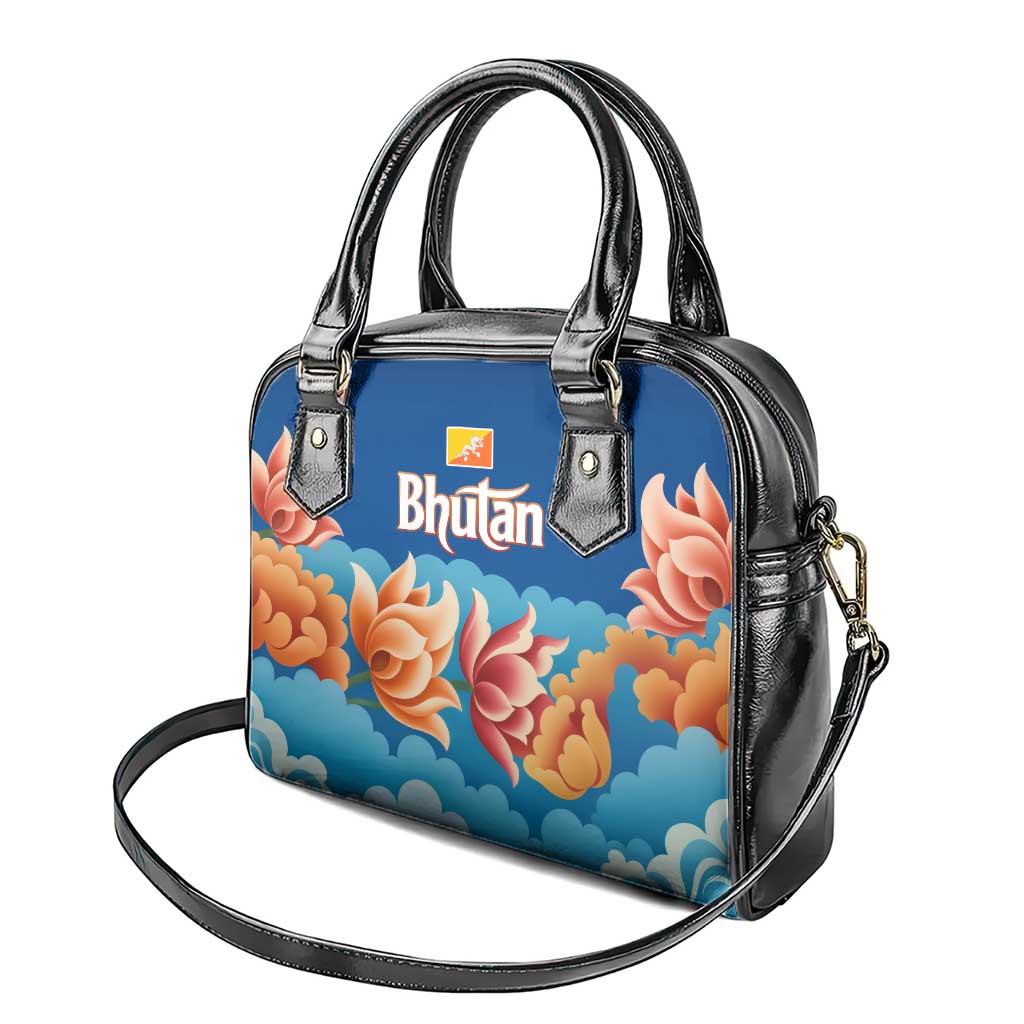 Bhutan Lotus Blossom Shoulder Handbag with White Dragon and Sacred Cloud Harmony TS04