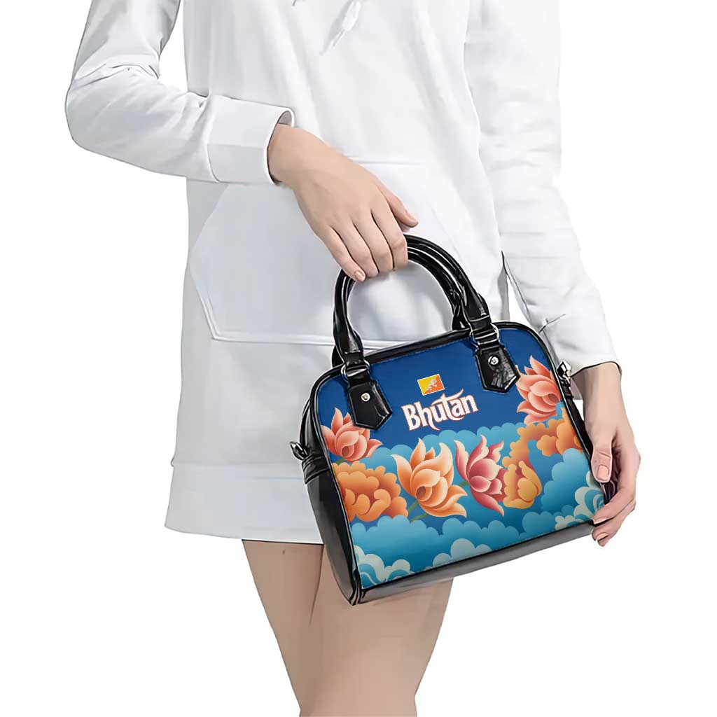 Bhutan Lotus Blossom Shoulder Handbag with White Dragon and Sacred Cloud Harmony TS04