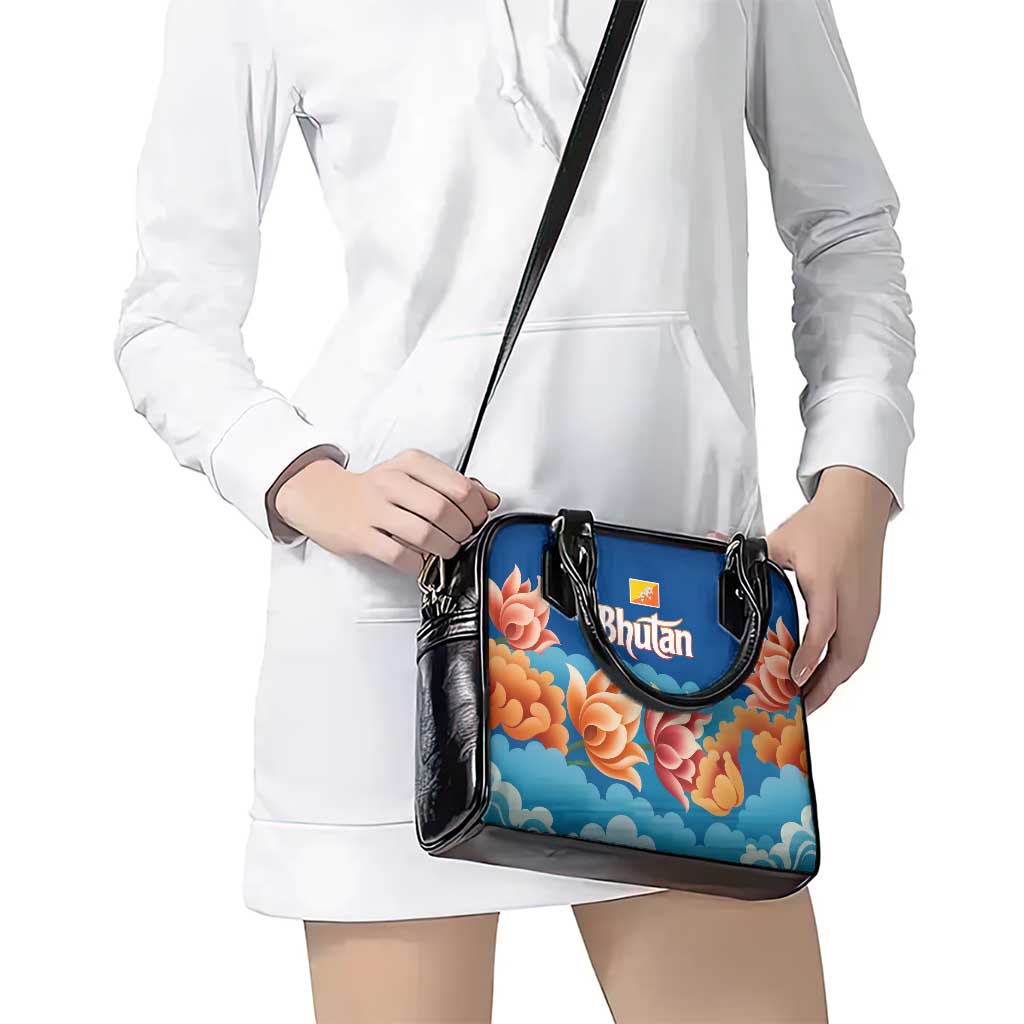 Bhutan Lotus Blossom Shoulder Handbag with White Dragon and Sacred Cloud Harmony TS04