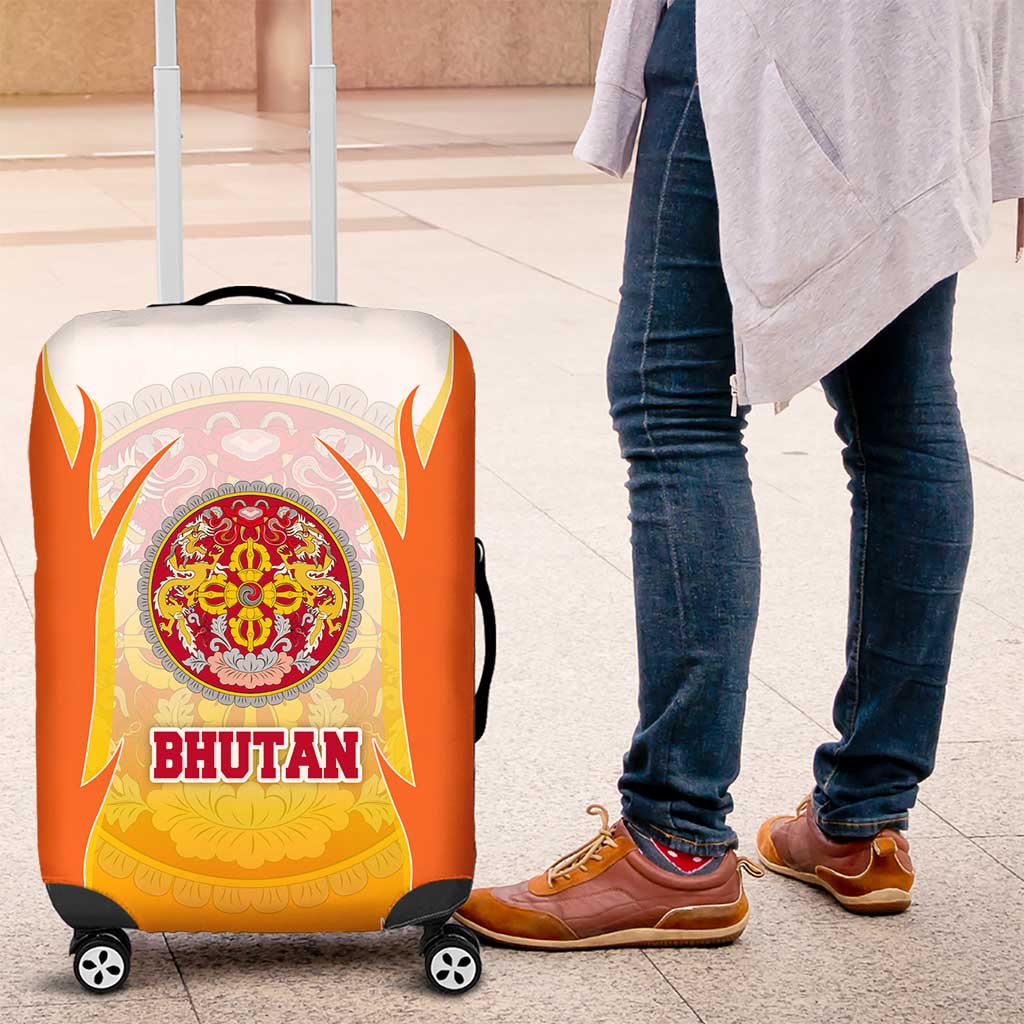 Bhutan Mandala Emblem Luggage Cover with Monastic Orange and Spiritual Harmony TS04