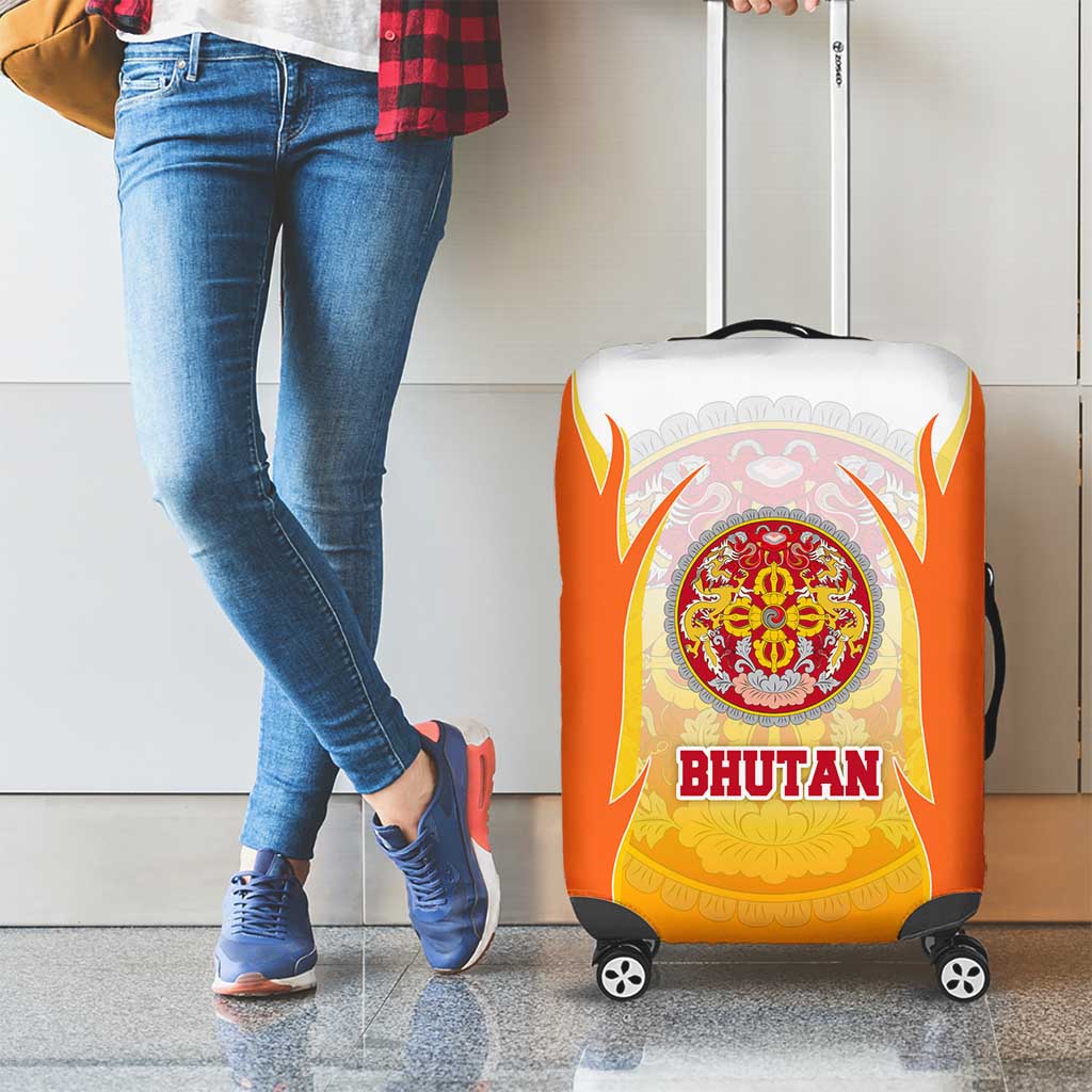 Bhutan Mandala Emblem Luggage Cover with Monastic Orange and Spiritual Harmony TS04