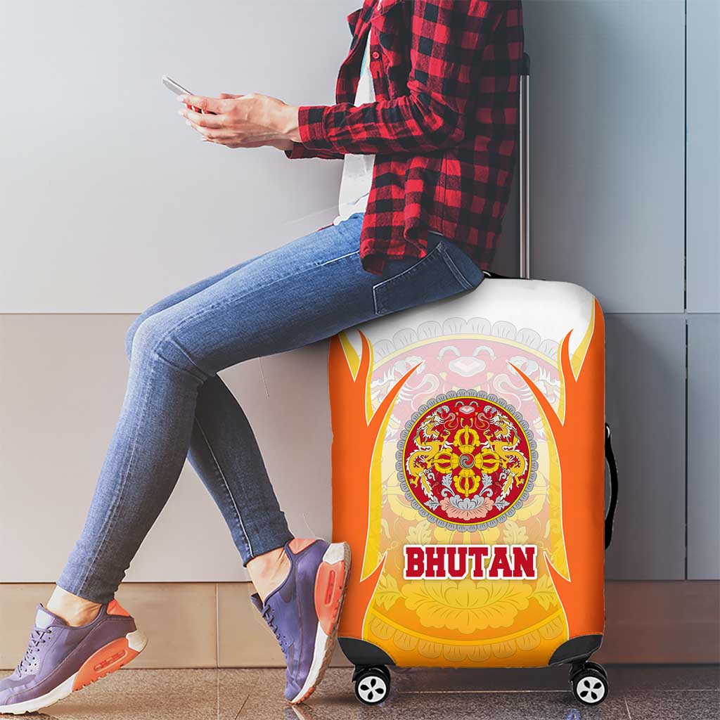 Bhutan Mandala Emblem Luggage Cover with Monastic Orange and Spiritual Harmony TS04