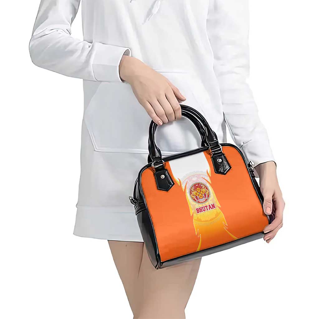 Bhutan Mandala Emblem Shoulder Handbag with Monastic Orange and Spiritual Harmony TS04