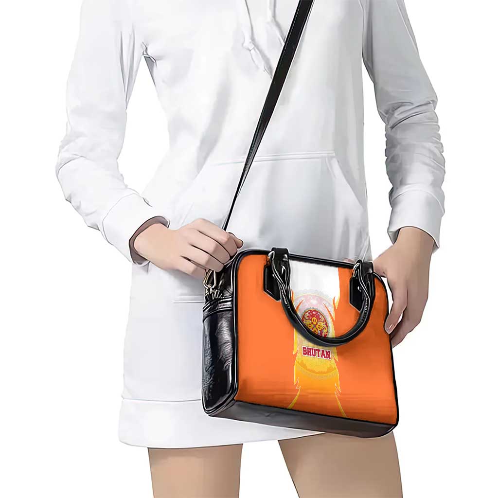 Bhutan Mandala Emblem Shoulder Handbag with Monastic Orange and Spiritual Harmony TS04