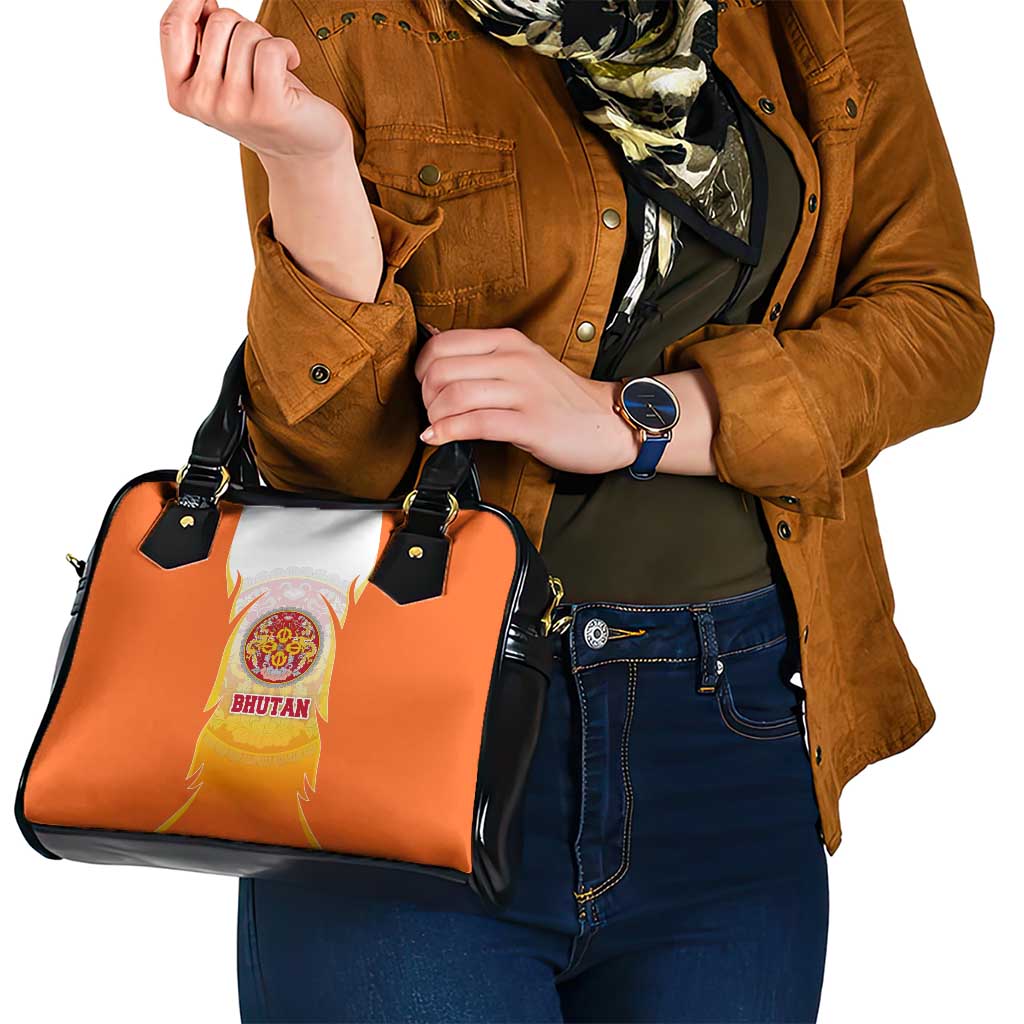 Bhutan Mandala Emblem Shoulder Handbag with Monastic Orange and Spiritual Harmony TS04