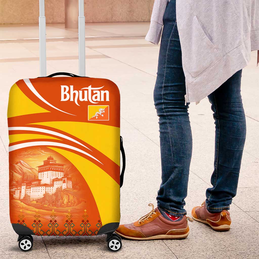 Bhutan Heritage Luggage Cover with Paro Monastery and Druk Dragon TS04