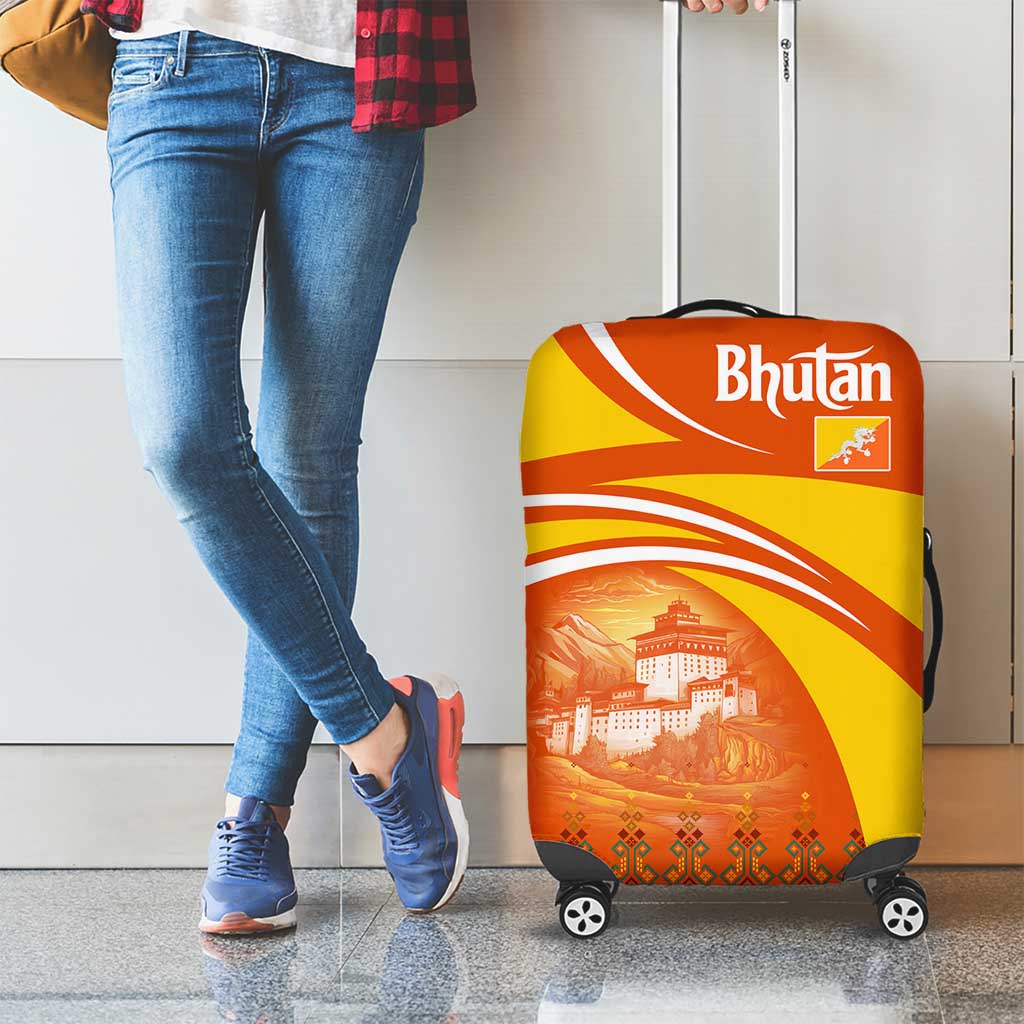 Bhutan Heritage Luggage Cover with Paro Monastery and Druk Dragon TS04