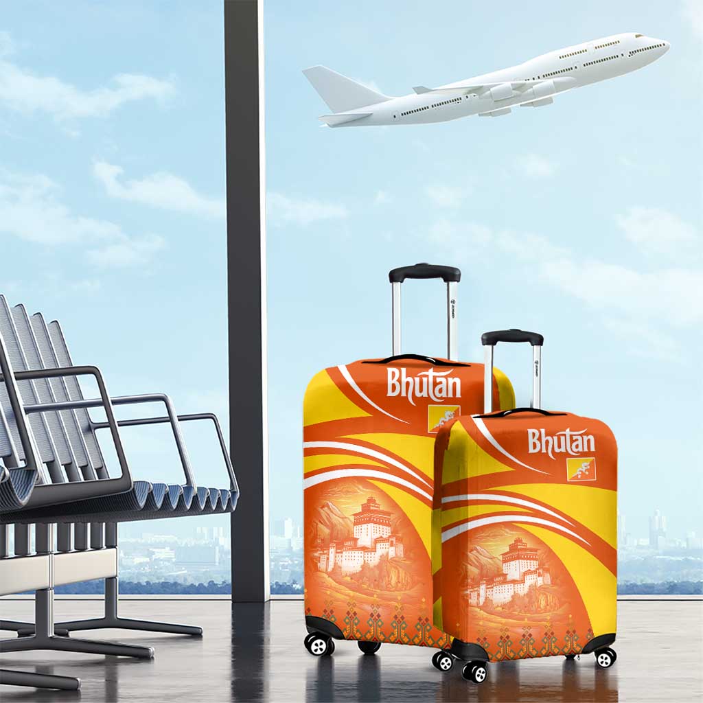 Bhutan Heritage Luggage Cover with Paro Monastery and Druk Dragon TS04