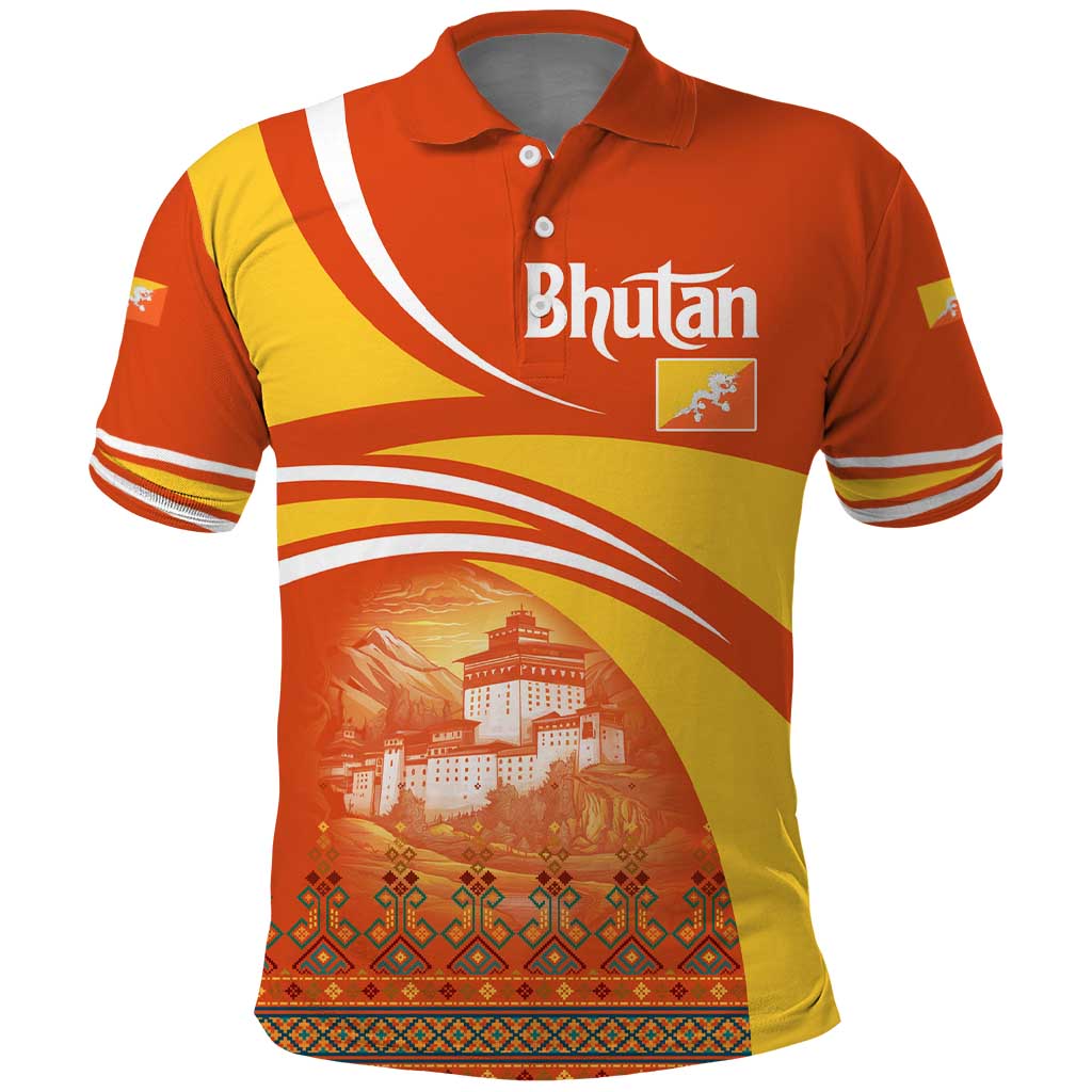 Bhutan Heritage Polo Shirt with Paro Monastery and Druk Dragon TS04