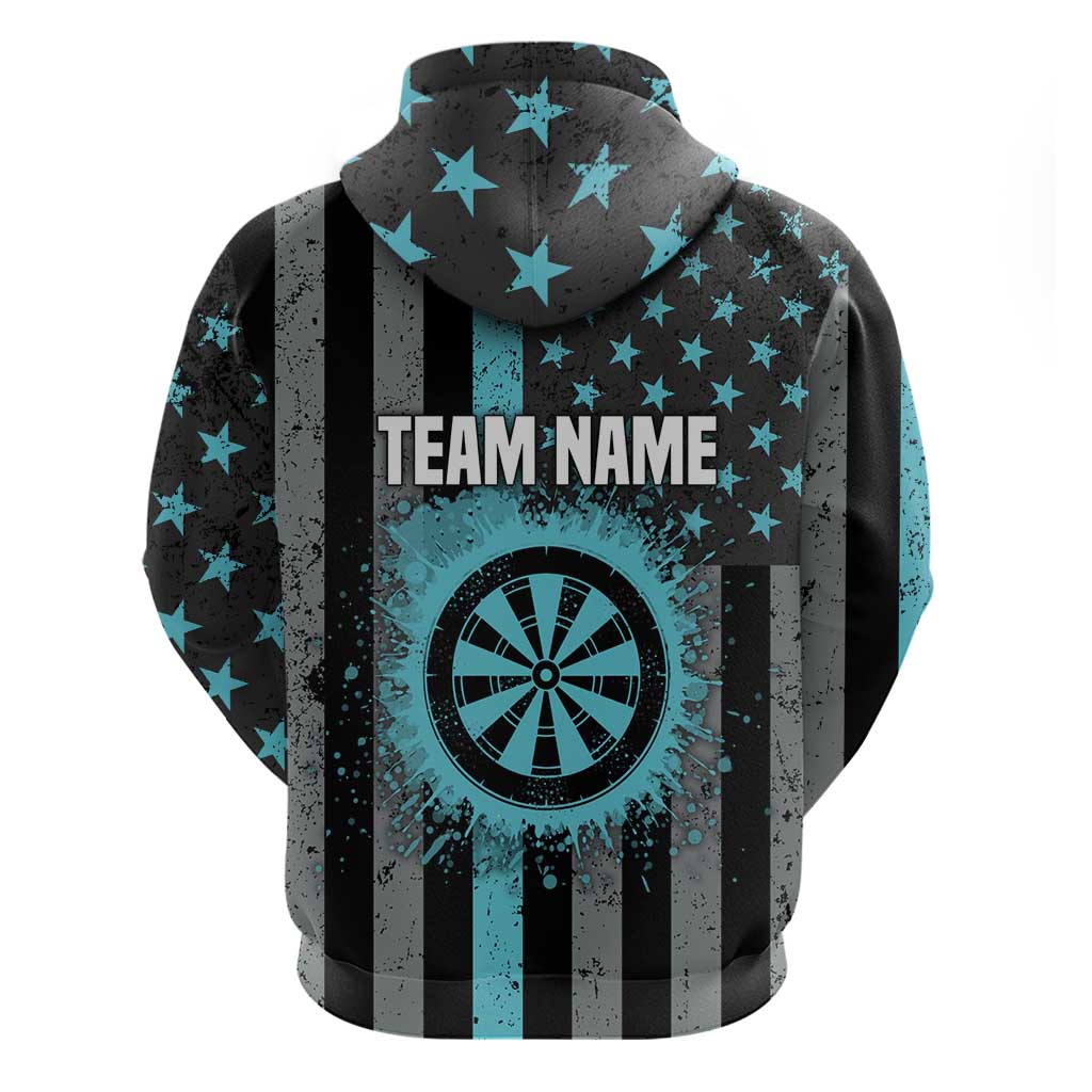 Custom Turquoise US Patriotic Darts Hoodie Blue American Flag Pattern - Grunge Paint Splatter TS04