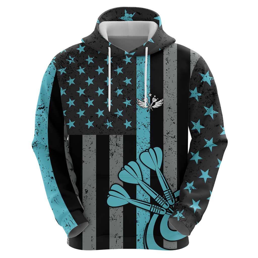 Custom Turquoise US Patriotic Darts Hoodie Blue American Flag Pattern - Grunge Paint Splatter TS04