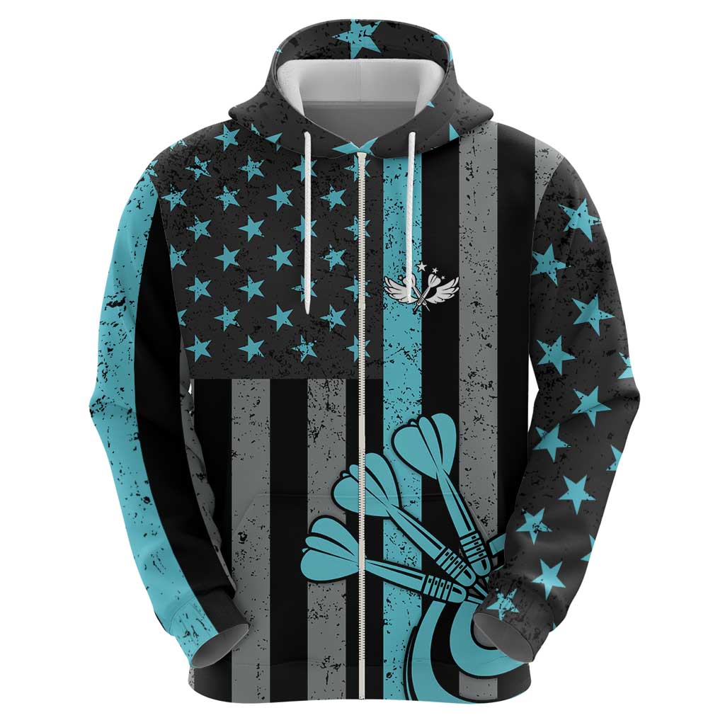 Custom Turquoise US Patriotic Darts Hoodie Blue American Flag Pattern - Grunge Paint Splatter TS04