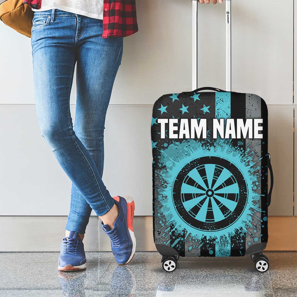 Custom Turquoise US Patriotic Darts Luggage Cover Blue American Flag Pattern - Grunge Paint Splatter TS04