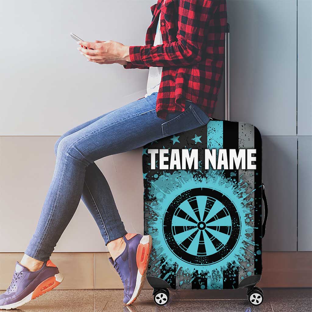 Custom Turquoise US Patriotic Darts Luggage Cover Blue American Flag Pattern - Grunge Paint Splatter TS04