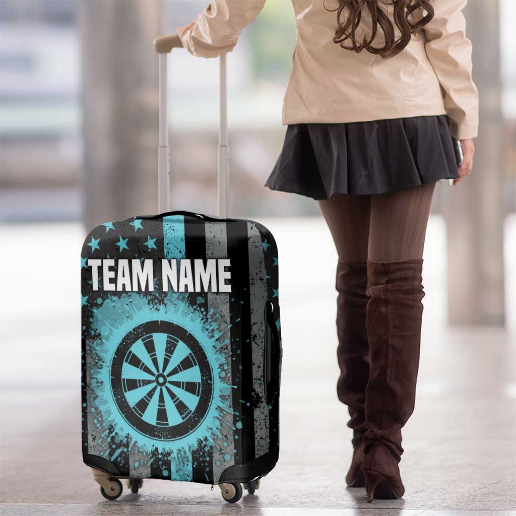 Custom Turquoise US Patriotic Darts Luggage Cover Blue American Flag Pattern - Grunge Paint Splatter TS04