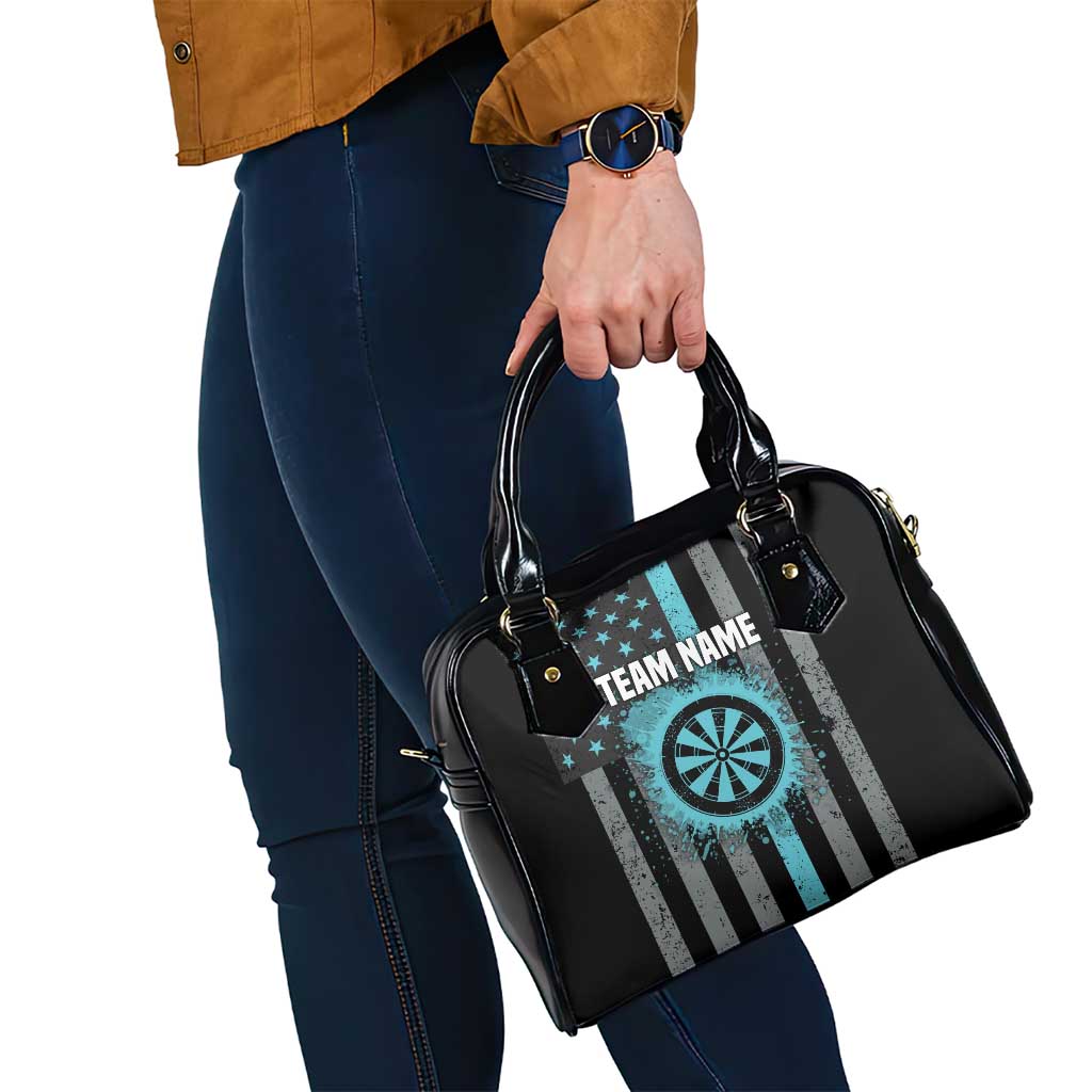 Custom Turquoise US Patriotic Darts Shoulder Handbag Blue American Flag Pattern - Grunge Paint Splatter TS04
