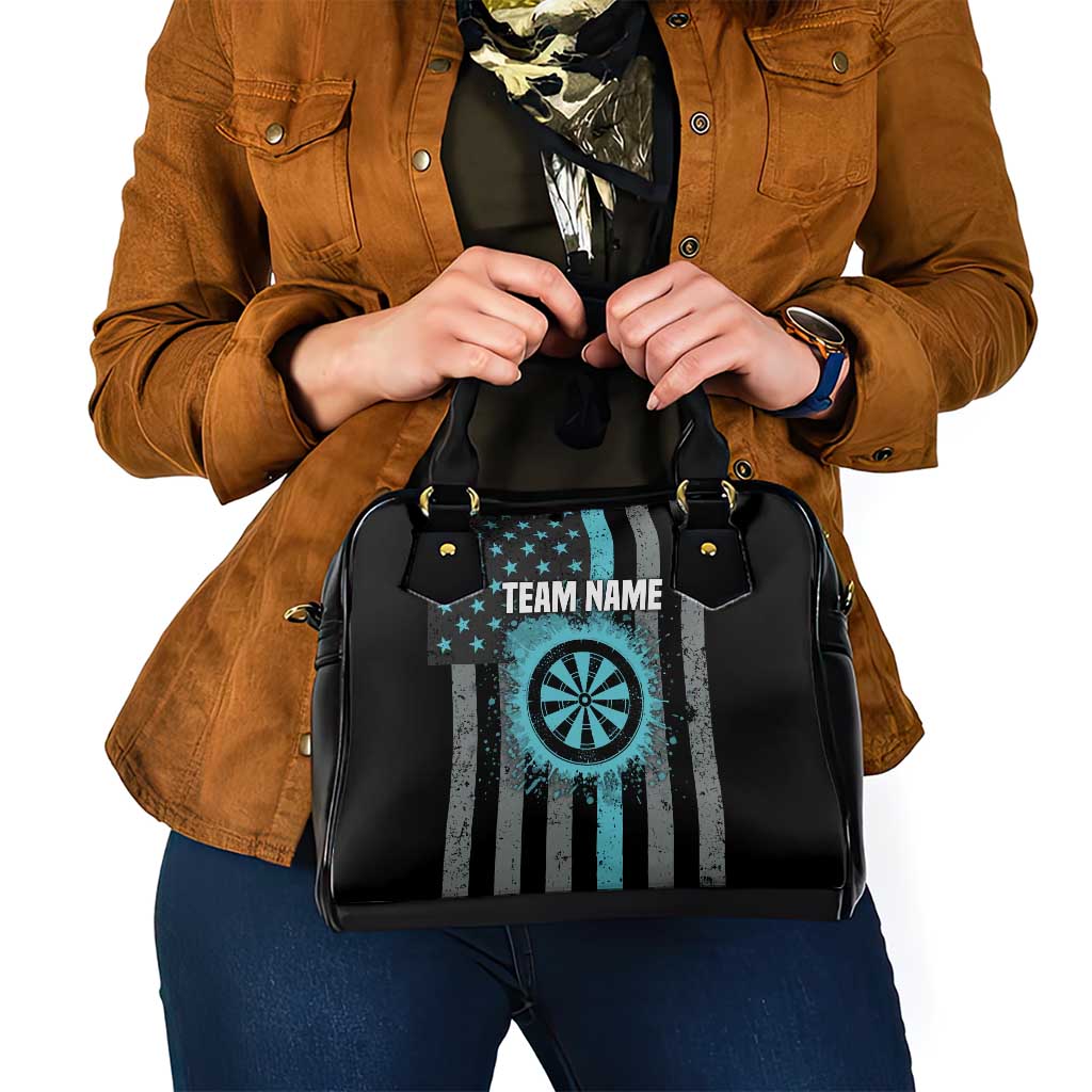Custom Turquoise US Patriotic Darts Shoulder Handbag Blue American Flag Pattern - Grunge Paint Splatter TS04