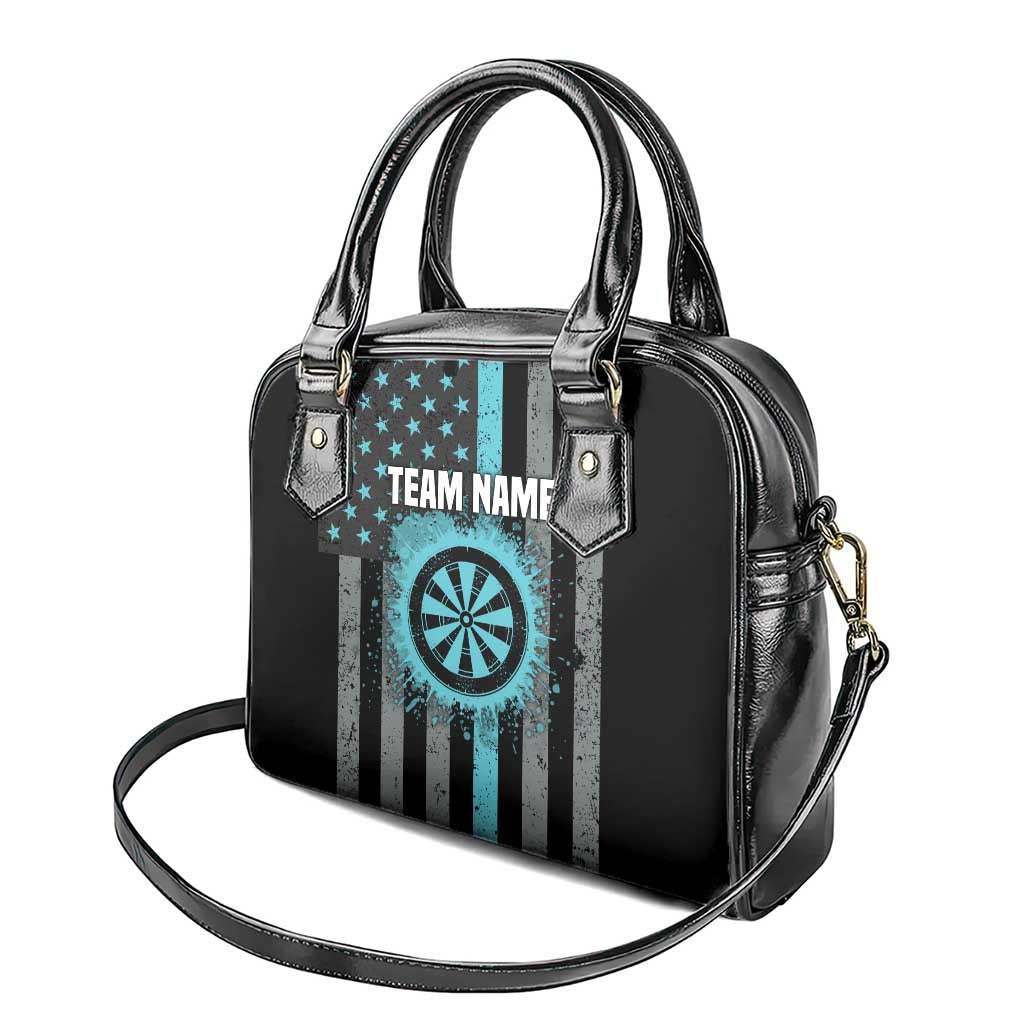 Custom Turquoise US Patriotic Darts Shoulder Handbag Blue American Flag Pattern - Grunge Paint Splatter TS04