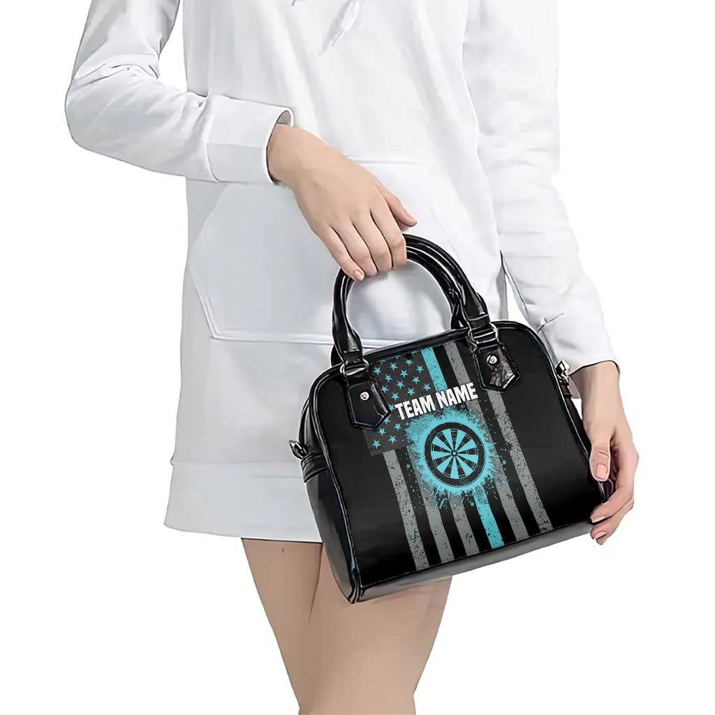 Custom Turquoise US Patriotic Darts Shoulder Handbag Blue American Flag Pattern - Grunge Paint Splatter TS04