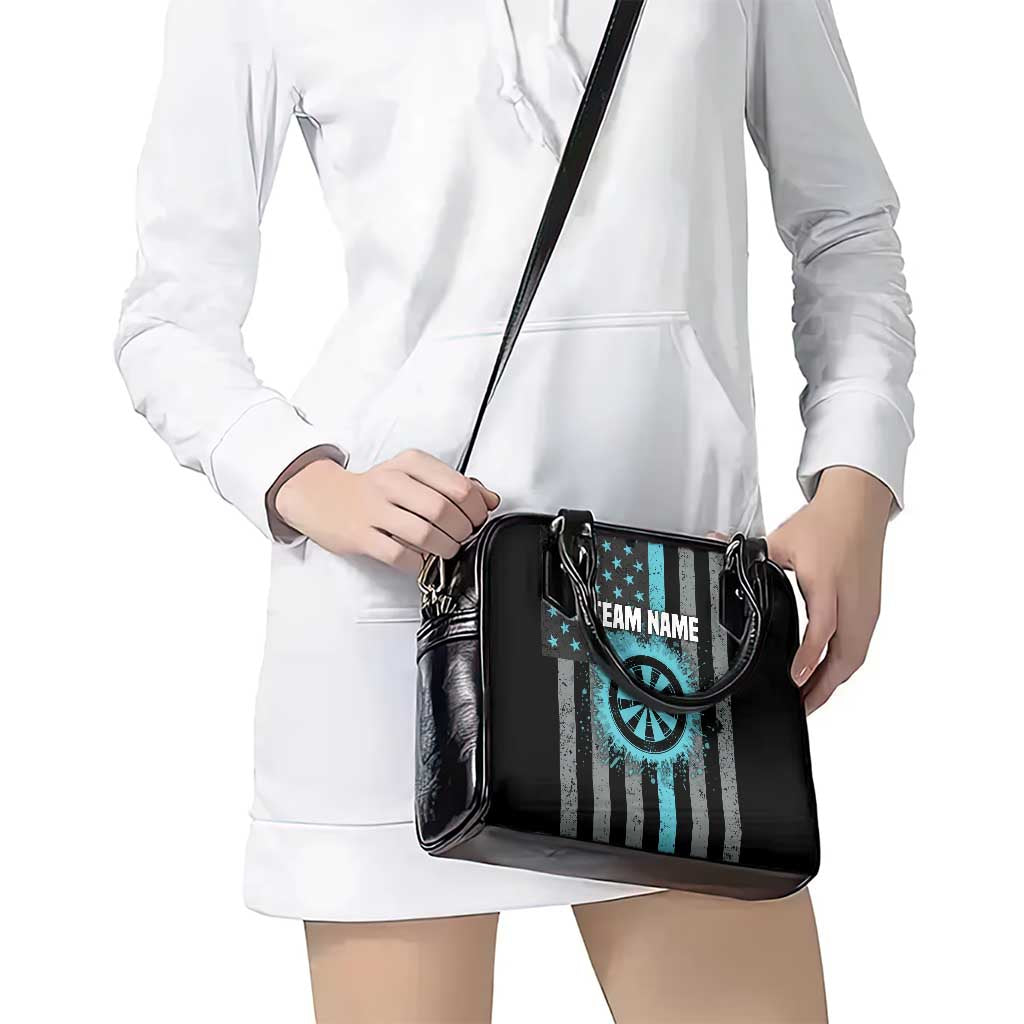 Custom Turquoise US Patriotic Darts Shoulder Handbag Blue American Flag Pattern - Grunge Paint Splatter TS04