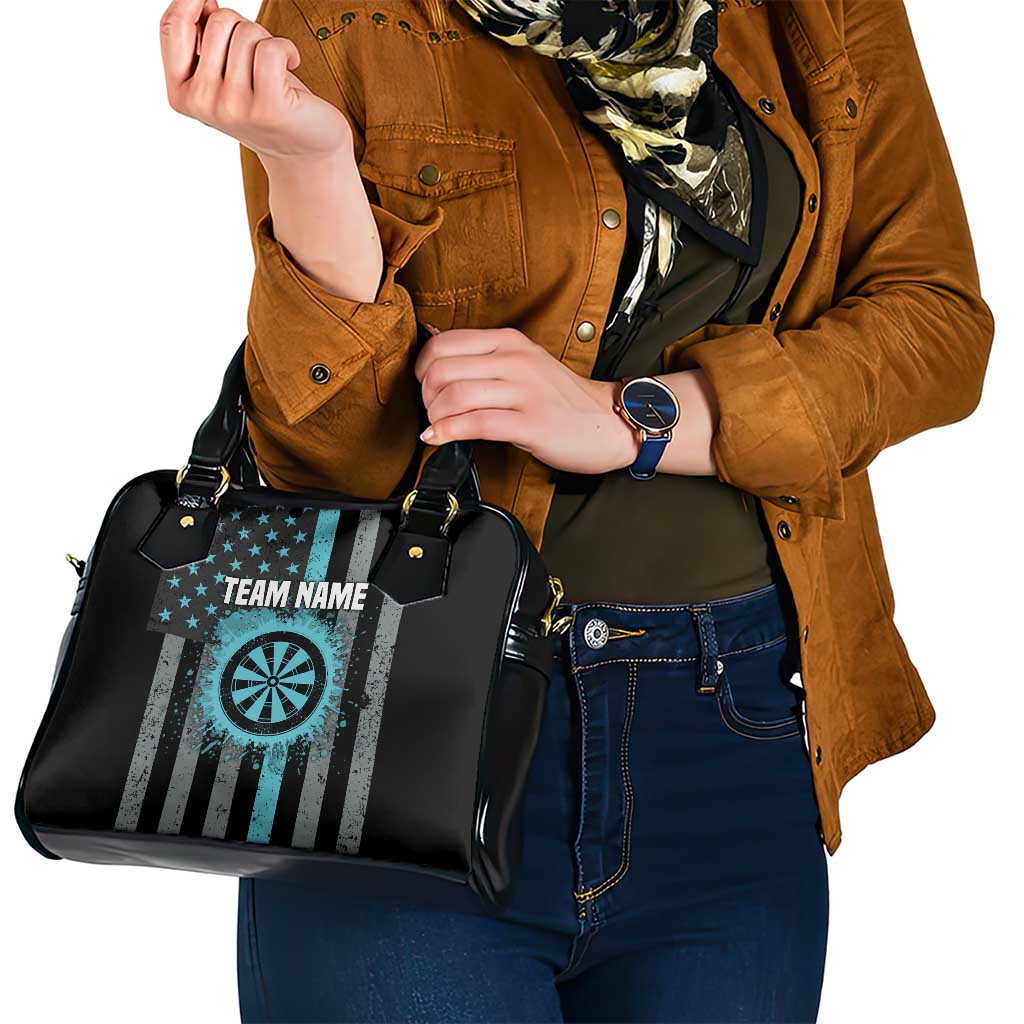 Custom Turquoise US Patriotic Darts Shoulder Handbag Blue American Flag Pattern - Grunge Paint Splatter TS04