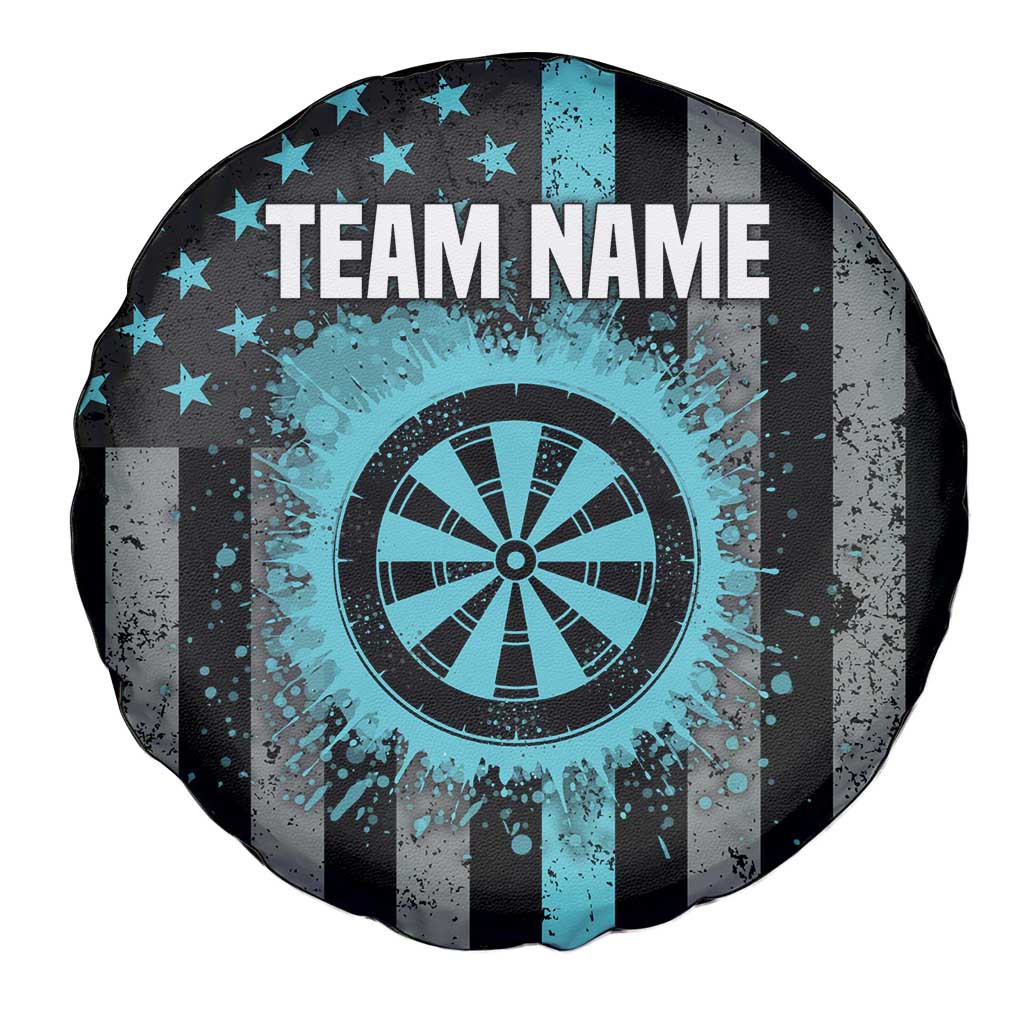 Custom Turquoise US Patriotic Darts Spare Tire Cover Blue American Flag Pattern - Grunge Paint Splatter TS04