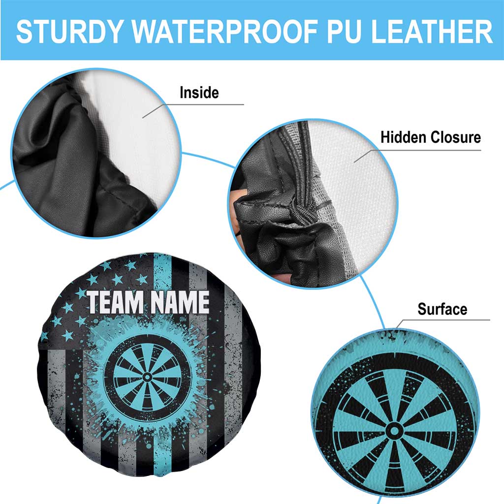 Custom Turquoise US Patriotic Darts Spare Tire Cover Blue American Flag Pattern - Grunge Paint Splatter TS04