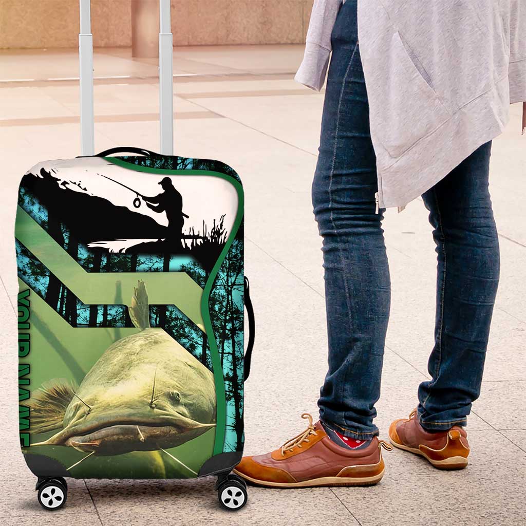 Flathead Catfish Custom Name Luggage Cover Forest Silhouette and Green Blue Love Fishing Design TS04