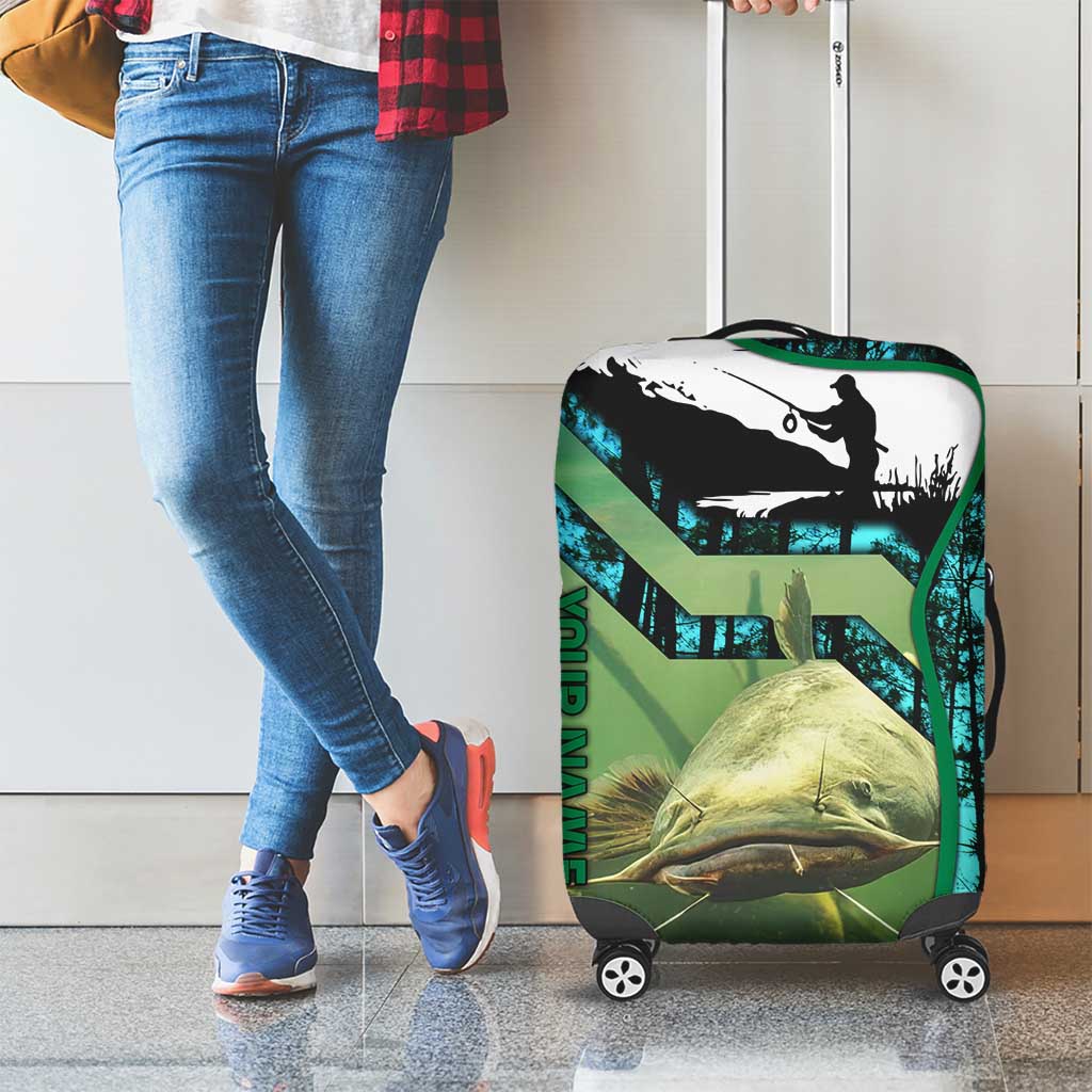 Flathead Catfish Custom Name Luggage Cover Forest Silhouette and Green Blue Love Fishing Design TS04