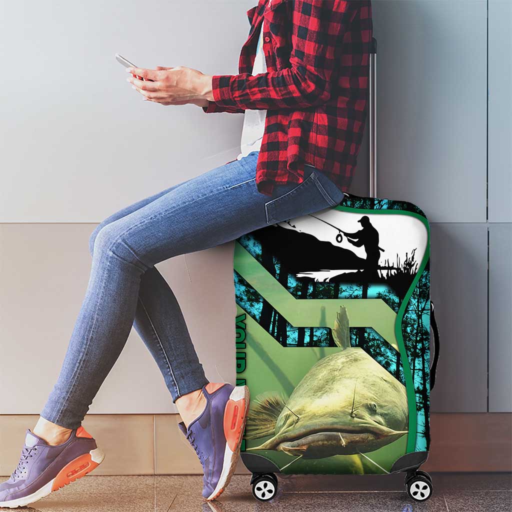 Flathead Catfish Custom Name Luggage Cover Forest Silhouette and Green Blue Love Fishing Design TS04