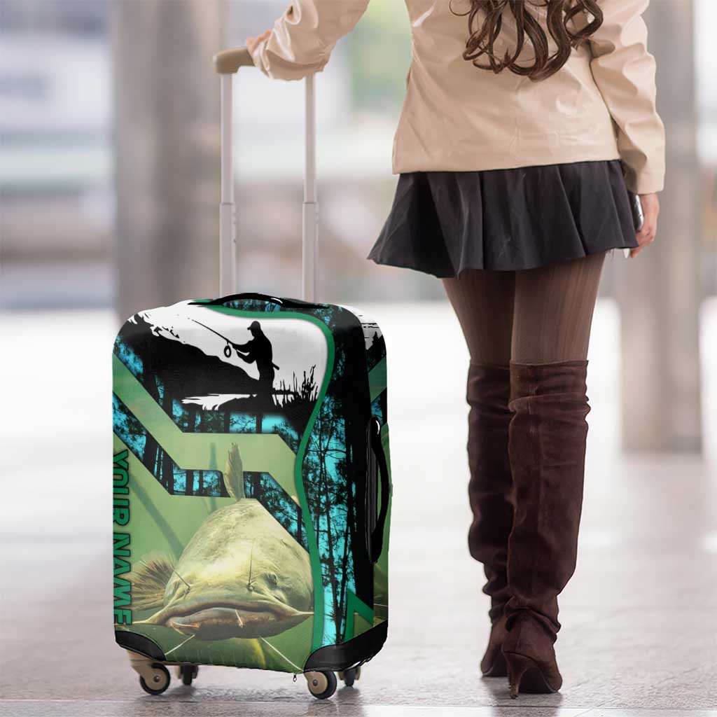 Flathead Catfish Custom Name Luggage Cover Forest Silhouette and Green Blue Love Fishing Design TS04