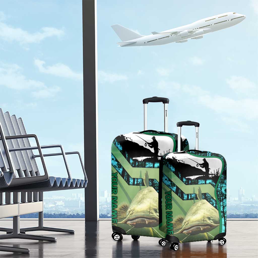 Flathead Catfish Custom Name Luggage Cover Forest Silhouette and Green Blue Love Fishing Design TS04