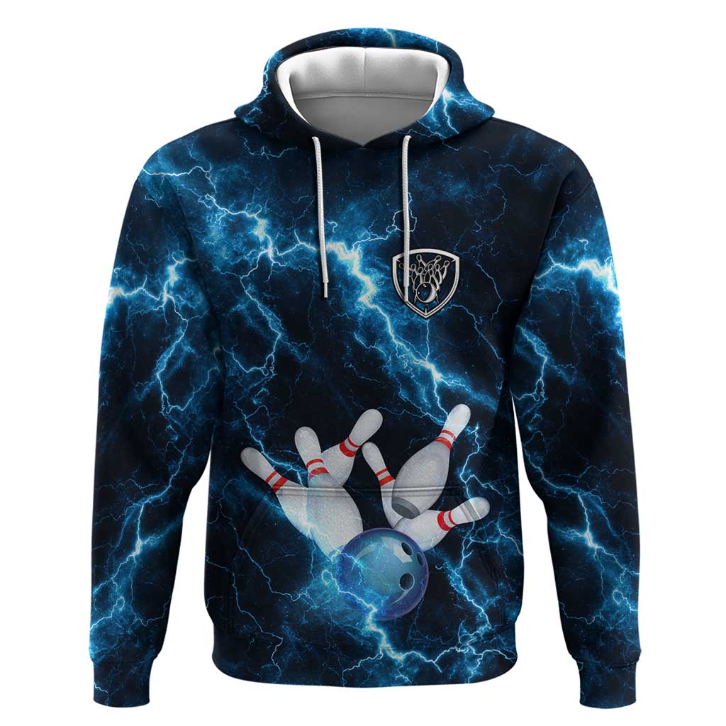 Personalized Bowling Ball Strike Graphic Hoodie Blue Lightning Storm and Electric Energy TS04