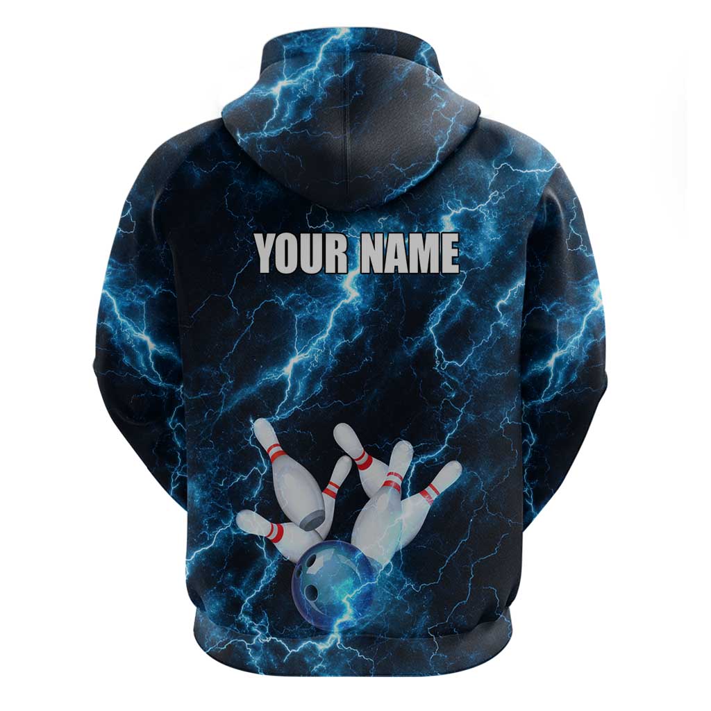 Personalized Bowling Ball Strike Graphic Hoodie Blue Lightning Storm and Electric Energy TS04